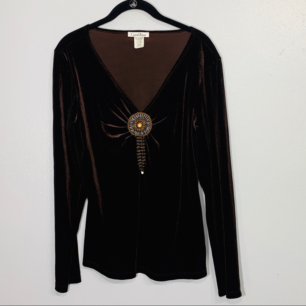 Carol Rose Long Sleeve Velvety Top Large